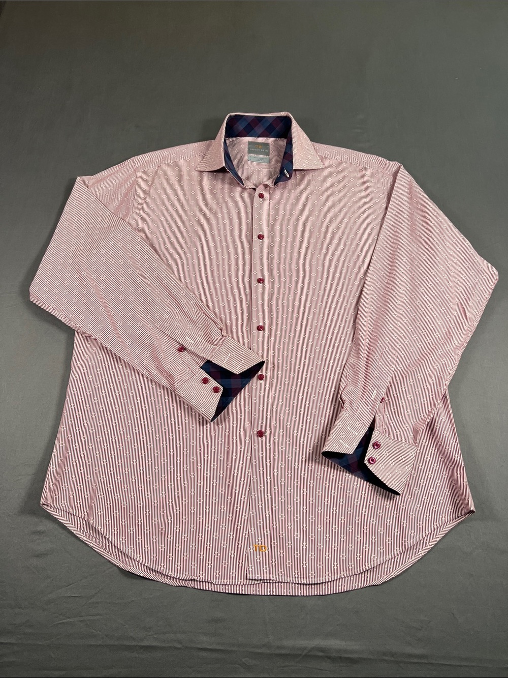 Thomas Dean Pink Patterned Dress Shirt with Contrast Trim